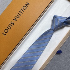 Louis Vuitton Blue Monogram Silk Tie Striped Jacquard Wedding Condition Used