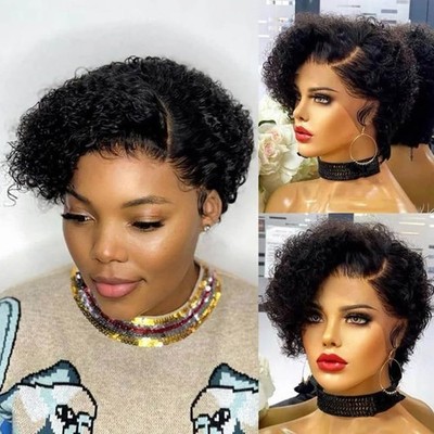Rebecca Fashion Curly Pixie Cut Lace Front Wigs Human Hair Water Wave Short