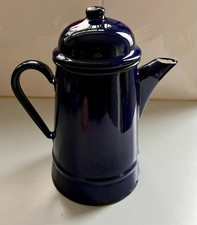 Vintage Dark Blue Enamel Metal Coffee Pot Rustic Cottage Farmhouse