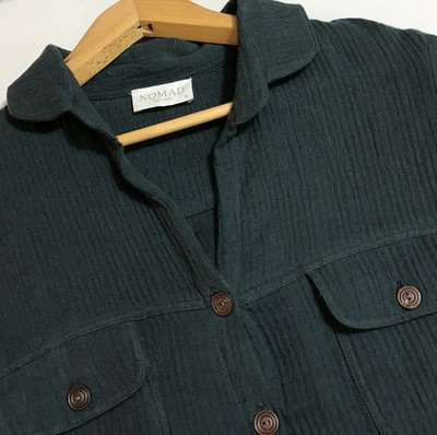 Nomad the Label Valentina Linen Blend Shirt Dress Green Midi Size 10