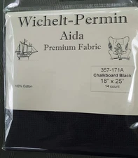 Wichelt Permin Premium AIDA Cross Stitch Fabric 14 Count Chalkboard Black 18"...