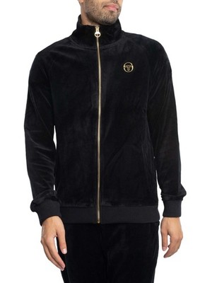 Sergio Tacchini Herren Court Trainingsjacke aus Velours, Schwarz