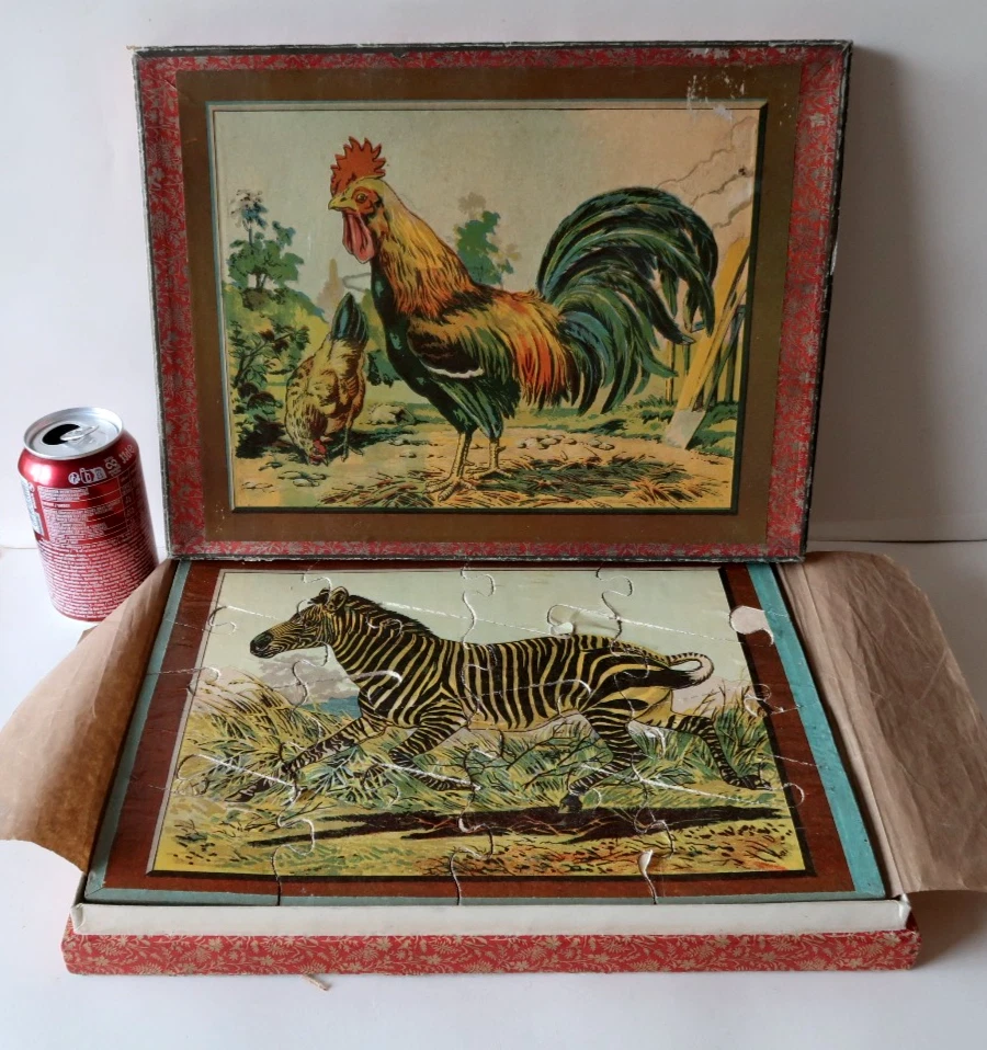 Ancien Jeu De Cubes Puzzle Bazar De La Ménagère - Tour Du Monde Animaux, Peuples, Vers 1900