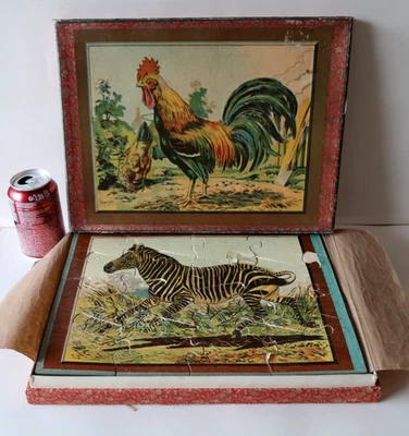 3 Puzzles Bois Animaux Sauvages Grand Coffret 35cmx27Cm France ? Allemagne? 1880 - Photo 1/4