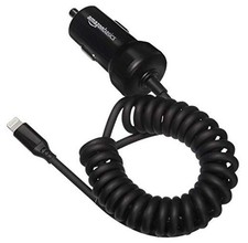12W 5V, 2.4A Fast Car Charger with Lightning Cable, 1.5 Feet Black Coiled