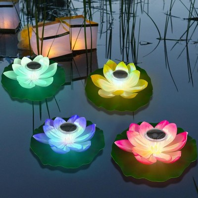 4 Pcs 11 Inch Solar Pool Floating Lotus Light for Lily Pads Waterproof Pool L...