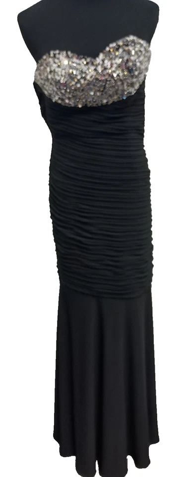 Maxi Vestido De Colección Años 90 Sean Couture Mujer Sirena 4 Negro Lentejuelas Acanalado Formal Foto 2 de 4