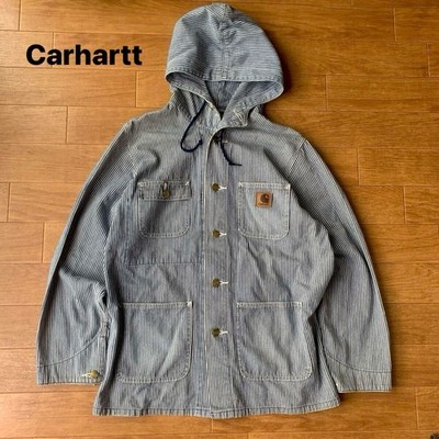 Carhartt Hickory Coverall Denim Jacket Work Michigan Coat Striped