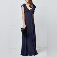 Watters Pippa 5502 Chiffon Flutter Sleeve A-Line Maxi Dress in Indigo/Navy sz 8