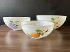 Vintage Fire King Oven Ware MCM Mixing Bowls Pear, Grapes, Peach Set of 3 RARE