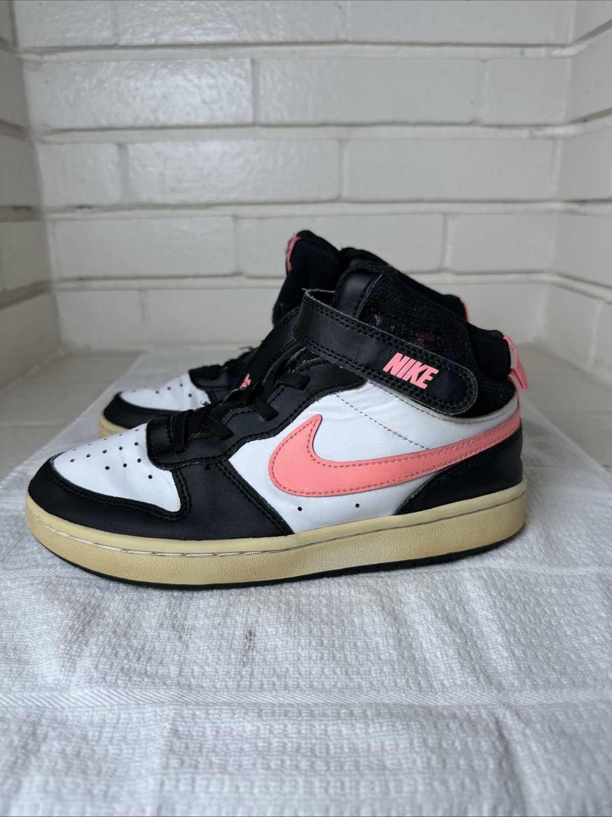 Nike Court Borough Size 3 Mid 2 Youth Shoes Pink Black & White Girls