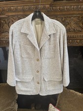 Liz Claiborne Ladies Blazer Jacket Beige Tweed Front Pockets Wool Blend Size S