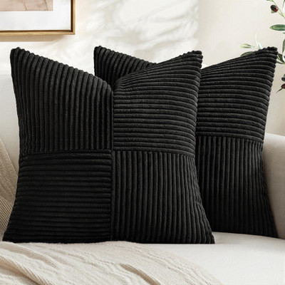 Black Decorative Throw Pillow Covers for Couch 18X18 Inch | 2 Pack, Boho Farmhou