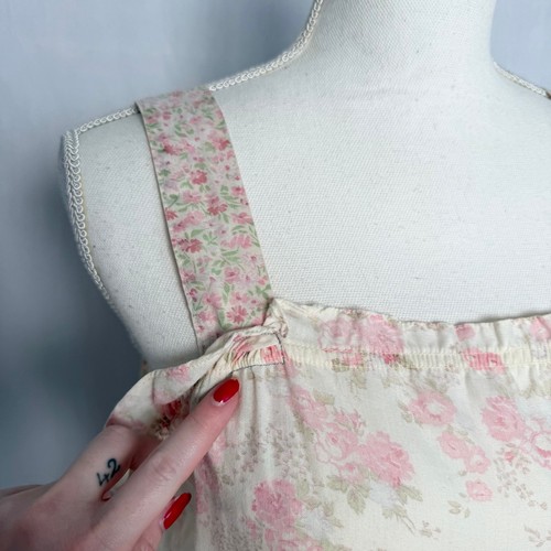 Abito midi vintage anni 90 rosa panna floreale con volant, taglia XL - Foto 4 di 11