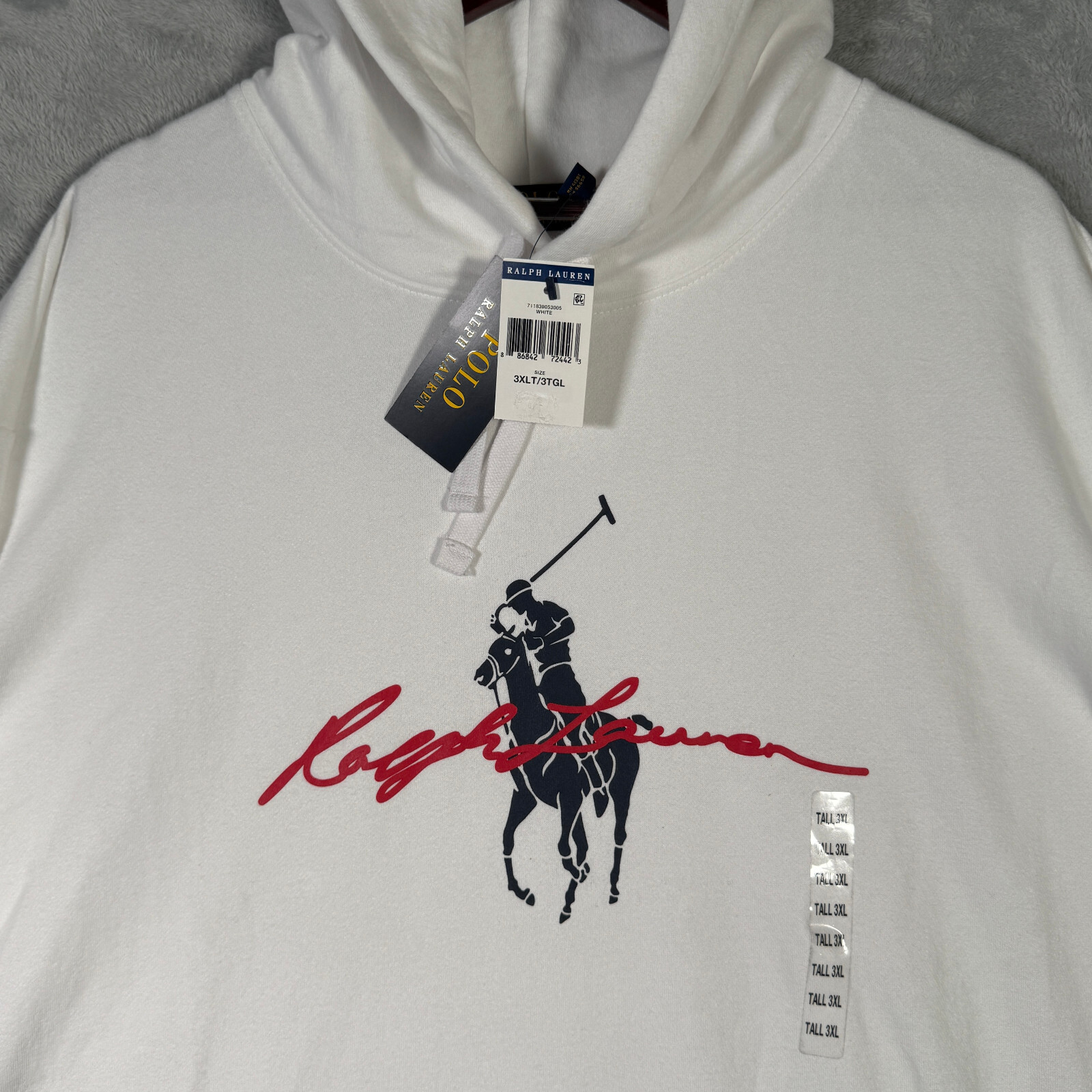 Ralph Lauren Felpa con Cappuccio Uomo 3XLT 3XL Alta Bianca Pony Pullover Polo Pile