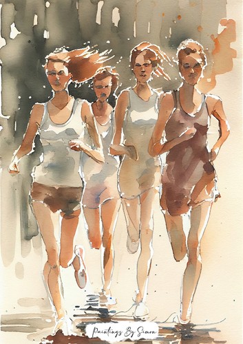 Morning Jog Harmony, Dynamic Watercolor Runners Print 5"x7" on Matte Paper - Picture 3 of 6