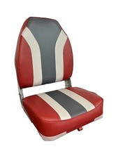 Boat Seat, High Back, Striped Fold Down, 1012- AEBC Red/Gray/Charcoal