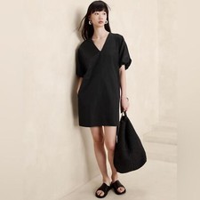 NWT! Banana Republic Black Livia Poplin Mini Dress - Size Small Tall