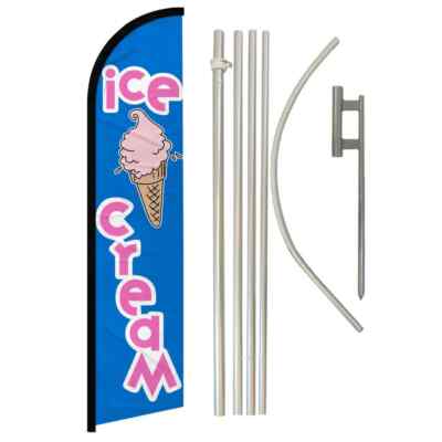 Ice Cream Windless Full Curve Advertising Dessert Banner Flag & Pole Kit