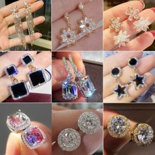 Elegant Women Cubic Zircon Dangle Earrings Crystal CZ Drop Earrings Jewelry Gift