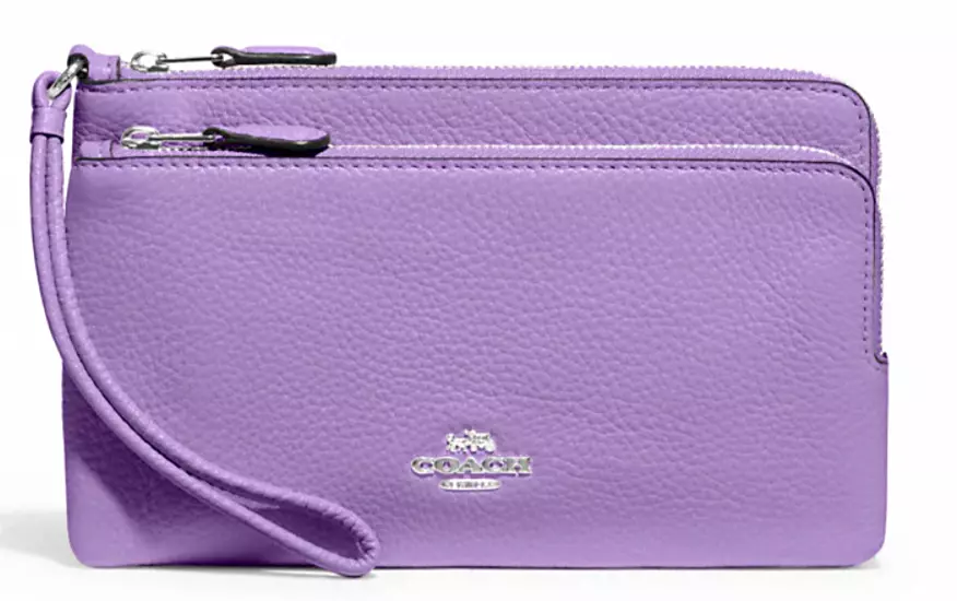 COACH Double Zip Wallet In Pebble Leather in Pink