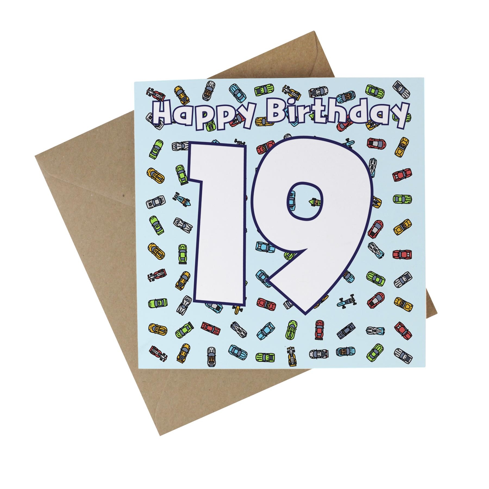 Race Cars 19th Birthday Recycled Paper Age Card - Eco-Friendly Greetings Card