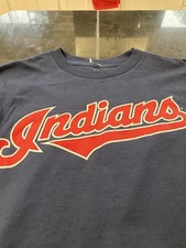 YOUTH BOYS/GIRLS MAJESTIC MLB CLEVELAND INDIANS T SHIRT YMD M MEDIUM NAVY NEW