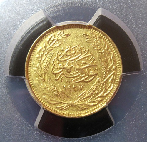 Turkey 1927 Gold 50 Kurush KM-841 PCGS AU-53 - Picture 2 of 4