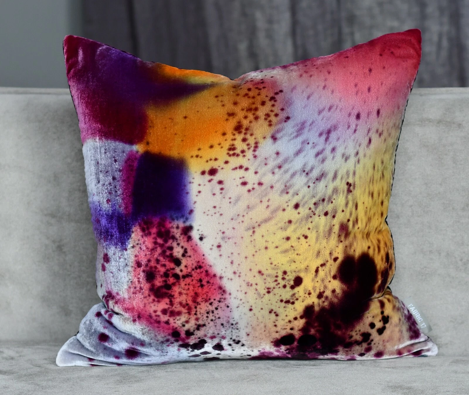 Fabric17 Velvet Pillow Cover 19" x 19". Hand Painted Abstract Art on Silk Velvet