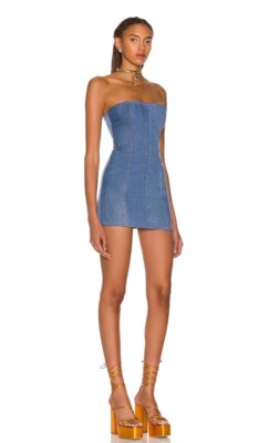 EB Denim Strapless Mini Dress Light Medium Denim Blue Tie Back XS NWT $375  | eBay