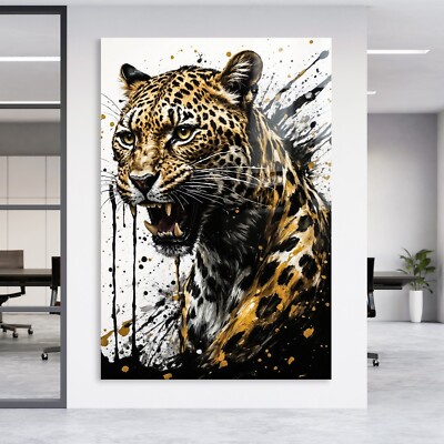   LUXUS GOLDEN LEOPARD TIER, WANDBILD KUNSTDRUCK LEINWAND, ACRYLGLAS POSTER DEKO