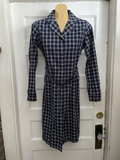 Ines de la Fressange Uniqlo Cotton Shirt Dress Blue Plaid Belt Long Sleeve Sz M