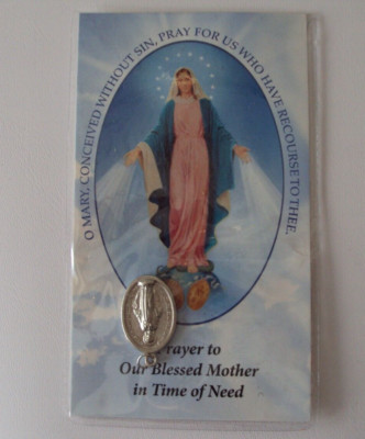 PRAY TO BLESSED MOTHER IN TIME OF NEED CARD AND MEDAL  #ME3