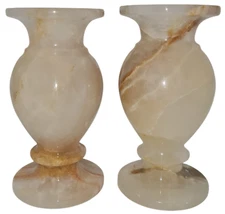 Handmade Antique Flower Vase White Onyx Brown Tone,Height:6", Diameter: 3" -2 pc