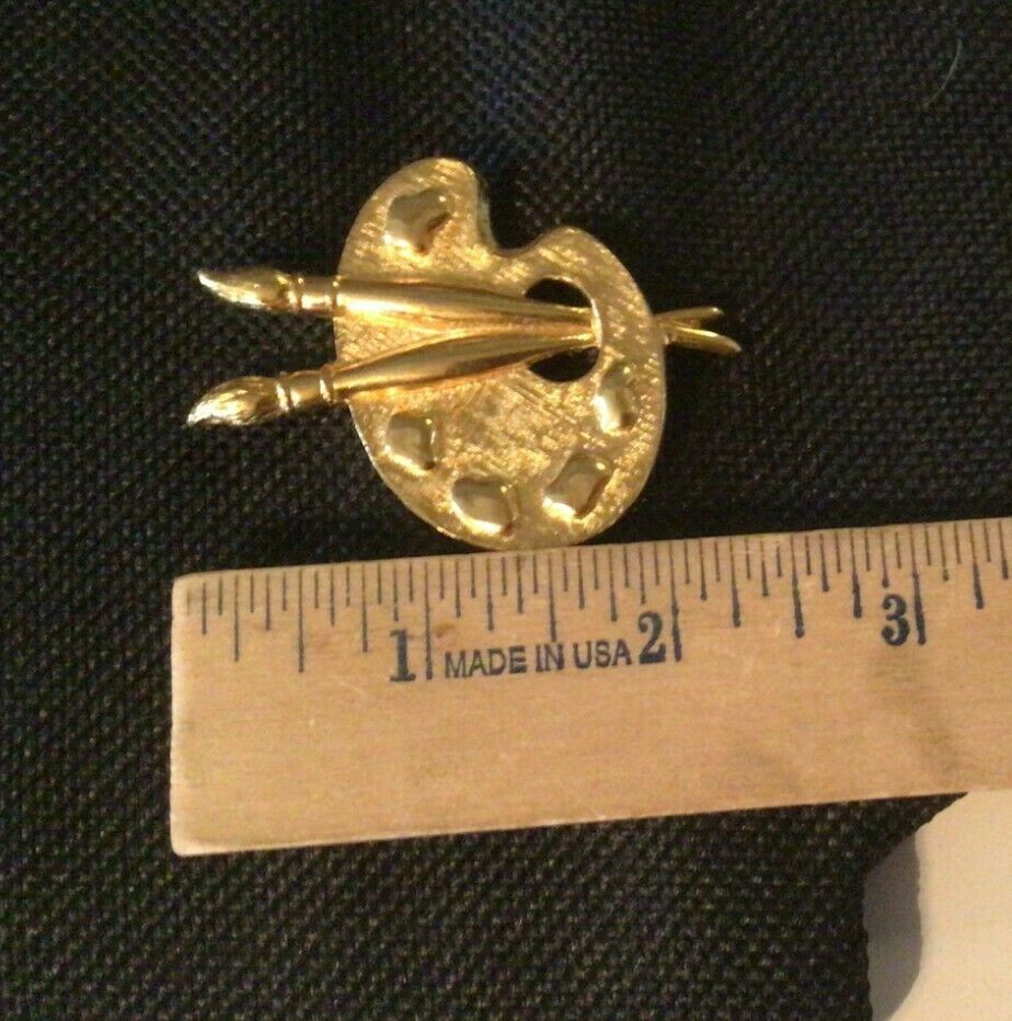 Vintage Artists Painters Palette Brushes Paint Art Gold Tone Pin Brooch