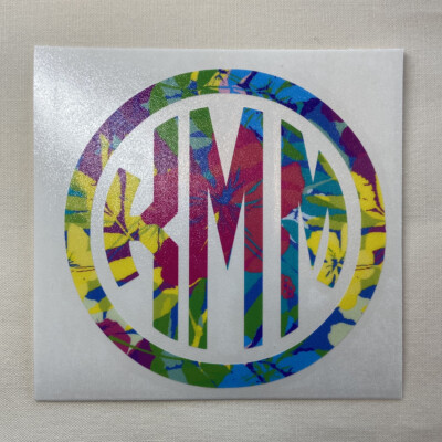 Tropical Flowers Circle Monogram Vinyl Decal Sticker