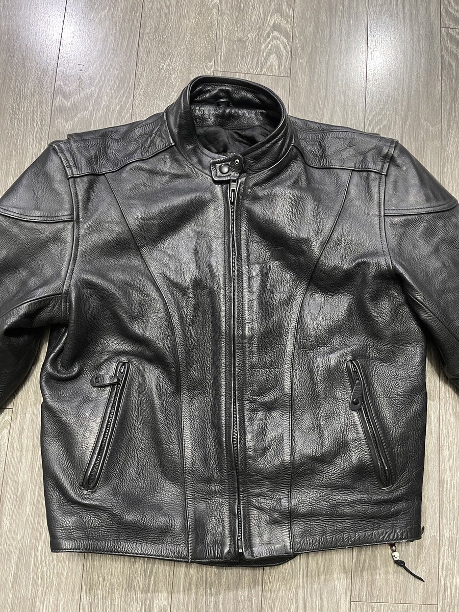 Vintage River Road Men Black Leather Moto Biker Jacket Men's