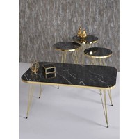 Luxus Couchtisch Beistelltisch Set 4-Tlg Marmoroptik Schwarz Gold Modern Marmor