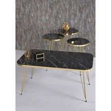 Luxus Couchtisch Beistelltisch Set 4-tlg Marmoroptik Schwarz Gold Modern Marmor