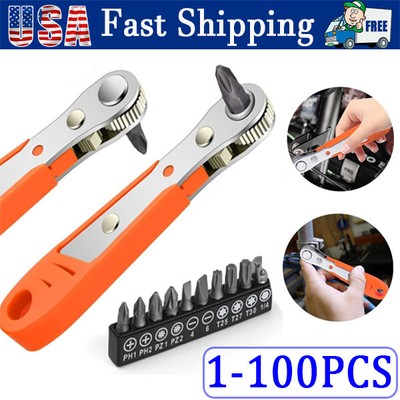 Ratcheting Right Angle Screwdriver Hex Drive 90 Degree Offset + 10pc Bits Set!