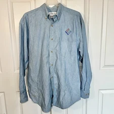 90s Enron Corporation Denim Button Down Long Sleeve Shirt Vtg Historic Authentic