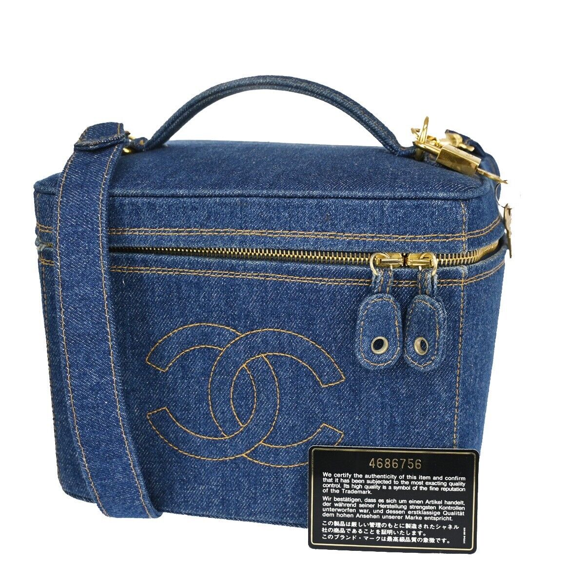 CHANEL CC Logo 2Way Shoulder Hand Vanity Bag Denim Leather CHANEL CC Logo 2Way Shoulder Hand Vanity Bag Denim Leather