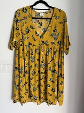By Together Babydoll Dress Womens Small Mustard Oversized Pockets Flowy Boho