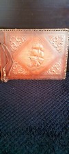 Vintage Embossed Leather Empty Brown Photo Album Hand Made Graghic Graved Ship