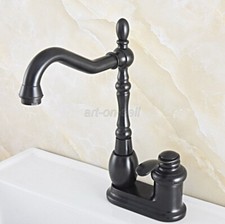 Black Brass Bathroom Kitchen Vanity Sink 4" Centerset Two Hole Basin Faucet