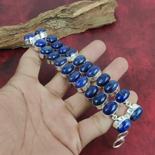 Lapis Lazuli Gemstone Handmade 925 Solid Sterling Silver Jewelry Bracelet - Video 1 of 1