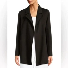 Theory L Large Sileena Womens Coat Black Winsome 2 Wool Cashmere Jacket $595