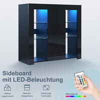 Kommode Sideboard Anrichte Mit Led Beleuchtung Highboard Schwarz Hochglanz 90Cm