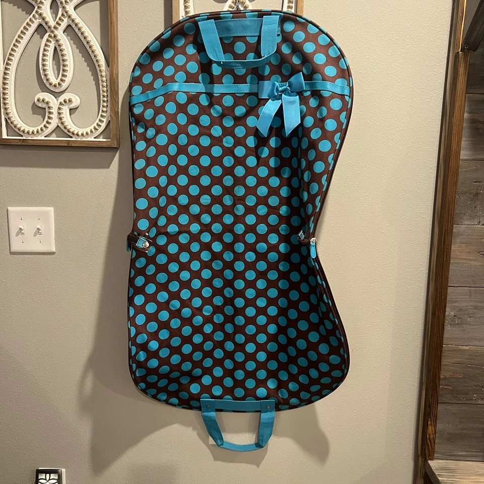 Bolsa de ropa colgante con cremallera marrón azulado a lunares equipaje de mano Foto 2 de 3