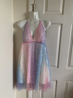 New Sequins Rainbow Sheer Sleeveless halter tie party dress womens size large L | eBay New Sequins Rainbow Sheer Sleeveless halter tie party dress womens size large L | eBay